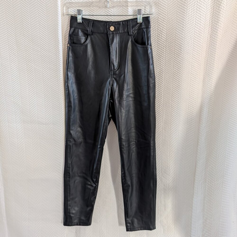 Zara Black Faux Leather Pants High Waist Gold Hardware Size 2 Streetwear NWT